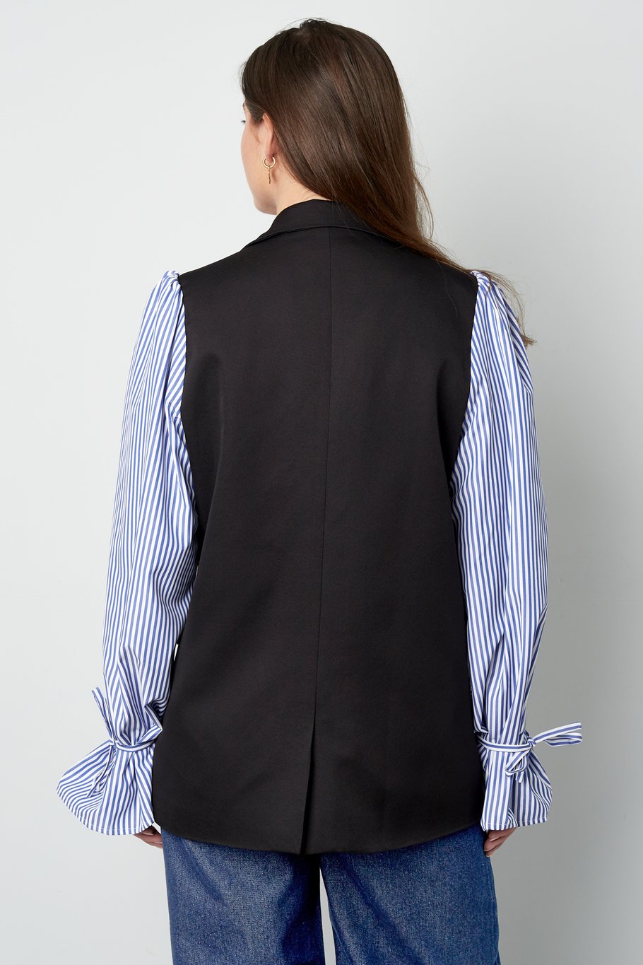 Blazer con mangas de blusa a rayas - negro y azul Imagen5